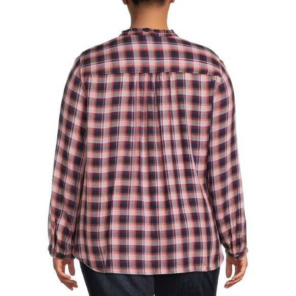 Tartan Plaid Button Down Long Sleeve Shirt Top Sz 0X NWT - Picture 2 of 9